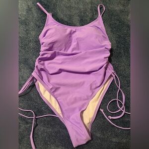 Purple Ruched One-Piece Swimsuit NWOT